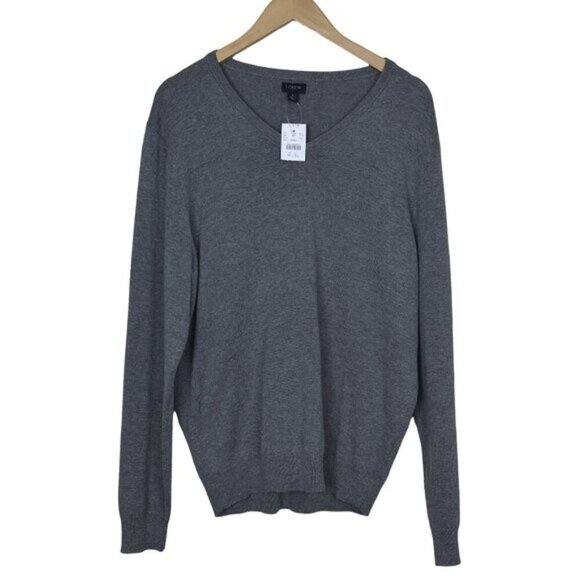 NWT J. Crew Factory V-Neck Perfect Merino Wool Blend Gray Size Large - Picture 1 of 8